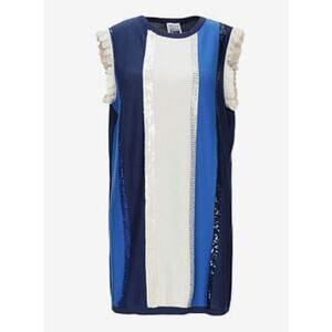 Blue and White Sleeveless Sweater Dress